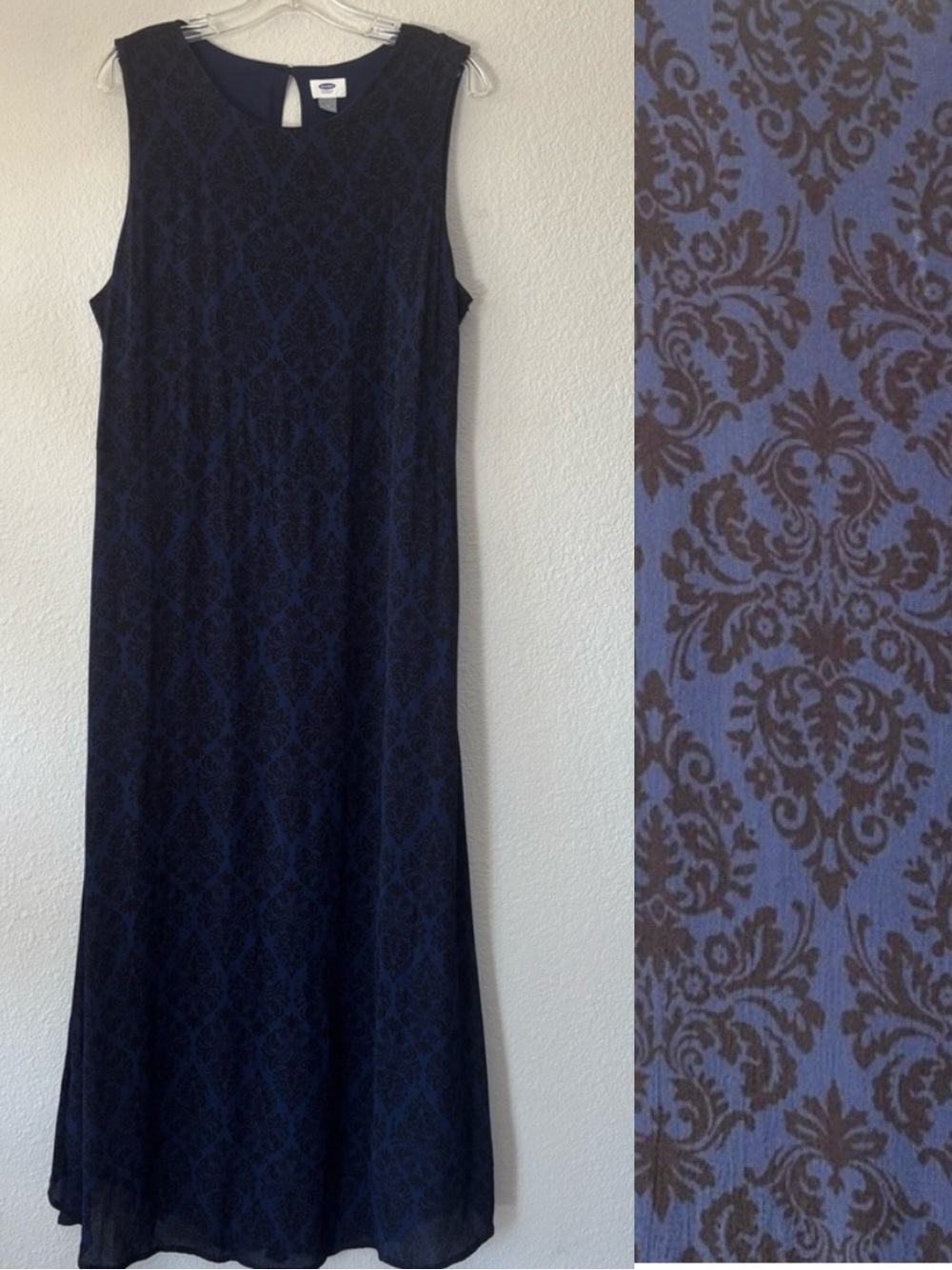 Old Navy Womens Navy Damask Print Dress Size 16 Maxi Sleeveless Lined Minimalist
